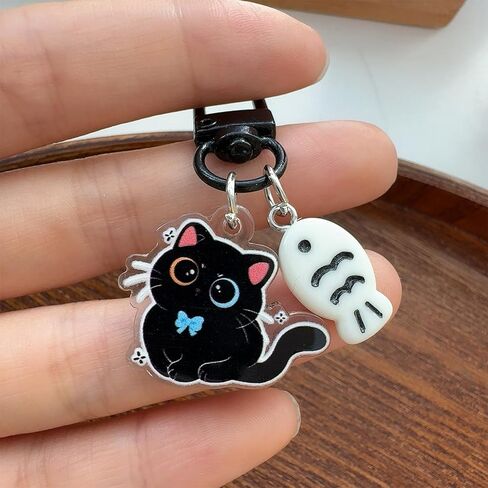 2Pcs Random Kawaii Black Cat Little Fish Keychain Cartoon Acrylic Keyring Key Holder Bag Pendant Friends Couple Gifts in Saudi Arabia