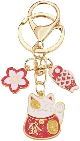 1x Maneki-neko Lucky Cat Keychain Japanese Style Key Ring Car Keys Accessories, Tote Bag Charms, Handbag Pendant Ornament in Saudi Arabia