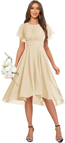 GUKARLEED Women’s Flutter Scoop Neck Bridesmaid Dresses with Sleeves High Low Knee Length Formal Dress Wedding Guest Dress in Kuwait