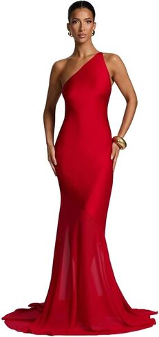 One Shoulder Illusion Chiffon Prom Dresses for Women 2026 Long Satin Mermaid Formal Evening Gown NG102 in Saudi Arabia