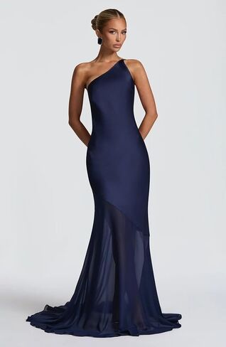 One Shoulder Illusion Chiffon Prom Dresses for Women 2026 Long Satin Mermaid Formal Evening Gown NG102 in Saudi Arabia