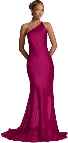 One Shoulder Illusion Chiffon Prom Dresses for Women 2026 Long Satin Mermaid Formal Evening Gown NG102 in Saudi Arabia