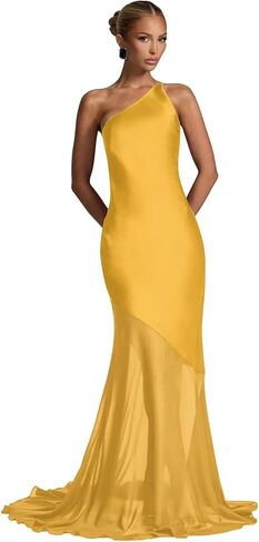 One Shoulder Illusion Chiffon Prom Dresses for Women 2026 Long Satin Mermaid Formal Evening Gown NG102 in Saudi Arabia