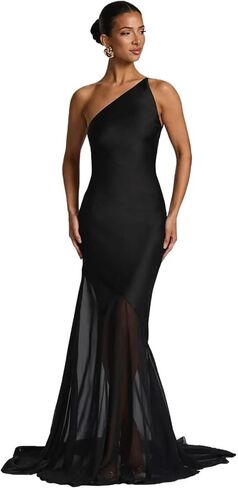 One Shoulder Illusion Chiffon Prom Dresses for Women 2026 Long Satin Mermaid Formal Evening Gown NG102 in Saudi Arabia