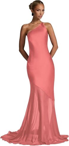One Shoulder Illusion Chiffon Prom Dresses for Women 2026 Long Satin Mermaid Formal Evening Gown NG102 in Saudi Arabia