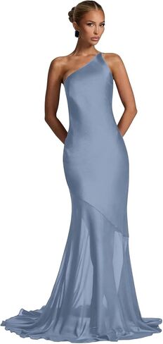 One Shoulder Illusion Chiffon Prom Dresses for Women 2026 Long Satin Mermaid Formal Evening Gown NG102 in Saudi Arabia