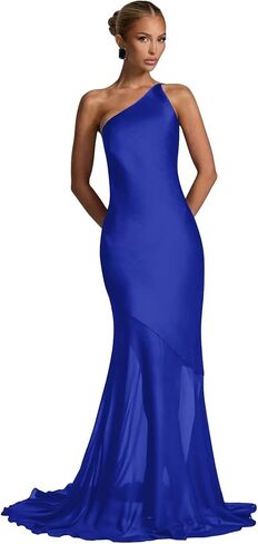 One Shoulder Illusion Chiffon Prom Dresses for Women 2026 Long Satin Mermaid Formal Evening Gown NG102 in Saudi Arabia