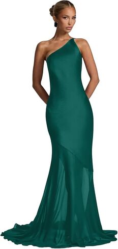 One Shoulder Illusion Chiffon Prom Dresses for Women 2026 Long Satin Mermaid Formal Evening Gown NG102 in Saudi Arabia