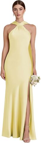 فساتين وصيفة العروس من الساتان من ForElise مع وشاح، فستان حفلة موسيقية أنيق بفتحة in Kuwait