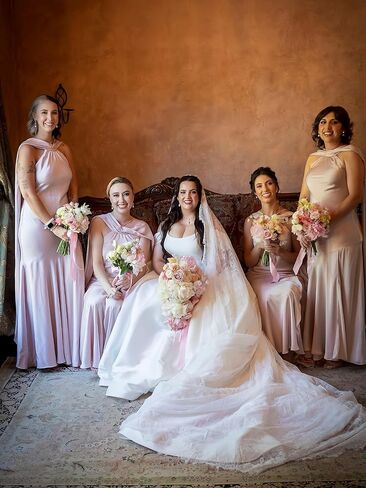 فساتين وصيفة العروس من الساتان من ForElise مع وشاح، فستان حفلة موسيقية أنيق بفتحة in Kuwait