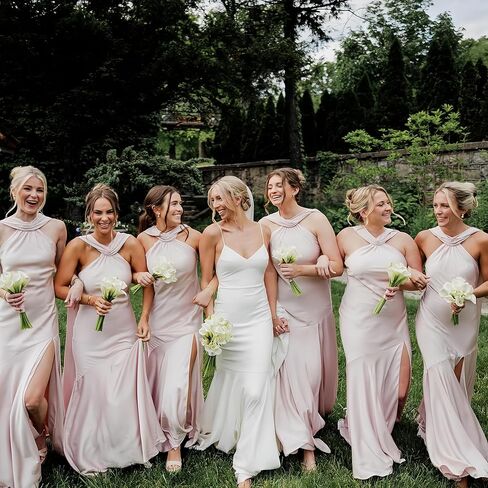 فساتين وصيفة العروس من الساتان من ForElise مع وشاح، فستان حفلة موسيقية أنيق بفتحة in Kuwait