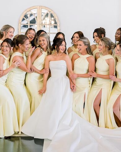 فساتين وصيفة العروس من الساتان من ForElise مع وشاح، فستان حفلة موسيقية أنيق بفتحة in Kuwait