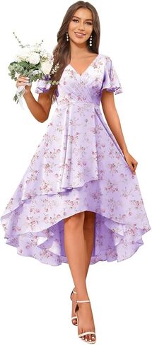 الخامس الرقبة فساتين وصيفة الشرف قصيرة مع الأكمام كشكش الشيفون مطوي ارتفاع منخفض أثواب السهرة الرسمية in Kuwait