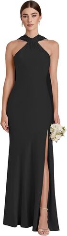 فساتين وصيفة العروس من الساتان من ForElise مع وشاح، فستان حفلة موسيقية أنيق بفتحة in Kuwait