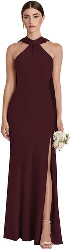 فساتين وصيفة العروس من الساتان من ForElise مع وشاح، فستان حفلة موسيقية أنيق بفتحة in Kuwait