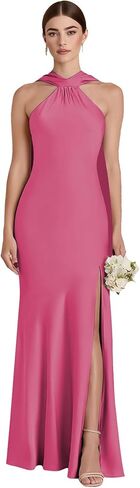 فساتين وصيفة العروس من الساتان من ForElise مع وشاح، فستان حفلة موسيقية أنيق بفتحة in Kuwait