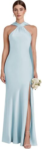 فساتين وصيفة العروس من الساتان من ForElise مع وشاح، فستان حفلة موسيقية أنيق بفتحة in Kuwait