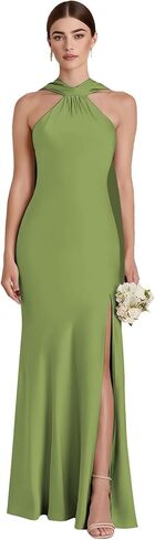 فساتين وصيفة العروس من الساتان من ForElise مع وشاح، فستان حفلة موسيقية أنيق بفتحة in Kuwait