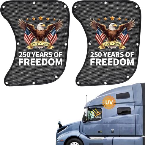 250th Anniversary Side Window Sun Shade for Semi Truck, Interior Truck Windows Shades RV Semi Truck Accessories Compatible with Freightliner, Volvo VNL, International Trucks (Black Eagle) in Kuwait