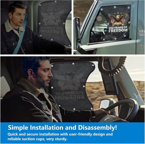250th Anniversary Side Window Sun Shade for Semi Truck, Interior Truck Windows Shades RV Semi Truck Accessories Compatible with Freightliner, Volvo VNL, International Trucks (Black Eagle) in Kuwait