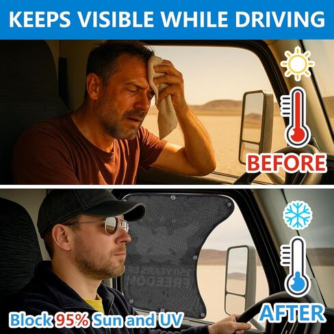 250th Anniversary Side Window Sun Shade for Semi Truck, Interior Truck Windows Shades RV Semi Truck Accessories Compatible with Freightliner, Volvo VNL, International Trucks (Black Eagle) in Kuwait