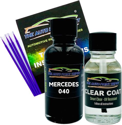 Auto Paint Depot Touch Up Paint for Mercedes-Benz Black 040- C Series,CLK Coupe,E Series,M Series,ML Class,S Series,SL Series,SLK Series- One Ounce with Clear Coat in Kuwait