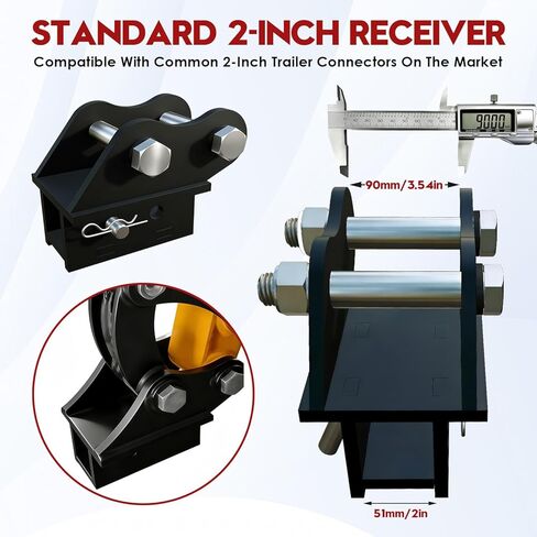 Mini Excavator Trailer Hitch Receiver Attachment with Standard 2-Inch Receiver, fits 0.8–2t Mini Excavators, 5000 Lbs Tongue & 20000 Lbs Trailer Capacity, Easy to Install, Includes Pin in Kuwait