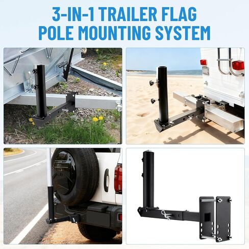 Heavy Duty RV Flag Pole Mount, Full Stainless Steel 3 in 1 Frame/Hitch/Bumper Flag Pole Holder for Trailer RV Camper, Fit for Poles Up to 2.50 Inches OD in Kuwait