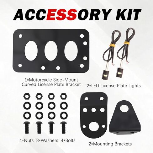 دعامة لوحة ترخيص جانبية للدراجة النارية مع ضوء لوحة ترخيص LED، حامل لوحات تراخيص الدراجات النارية شديدة التحمل للتركيب الأفقي/الرأسي، حامل لوحات الدراجات النارية العالمية in Kuwait