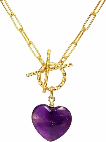 Gempires Gemstone Heart Front Toggle Necklace for Women | Gold Plated Heart Pendant with Paperclip Chain | Hypoallergenic Minimal Statement Jewelry | Carnelian, Green Onyx, Black Obsidian, Lapis Lazuli, Tiger Eye & More in Kuwait