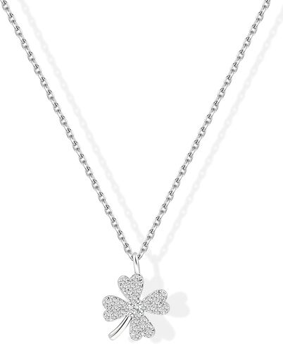 الفضة أربع أوراق البرسيم قلادة للنساء صغيرة محظوظ البرسيم مكعب زركونيا قلادة القلائد قابل للتعديل سلسلة سحر المجوهرات هدية in Kuwait