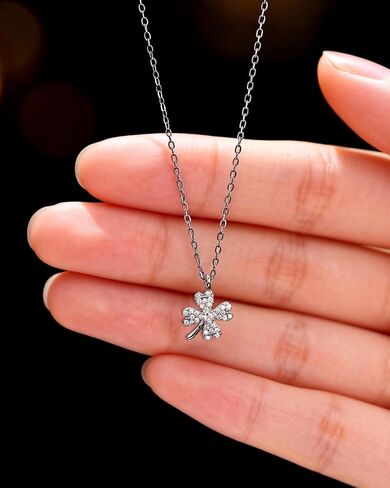 الفضة أربع أوراق البرسيم قلادة للنساء صغيرة محظوظ البرسيم مكعب زركونيا قلادة القلائد قابل للتعديل سلسلة سحر المجوهرات هدية in Kuwait