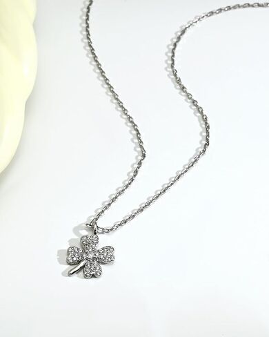 الفضة أربع أوراق البرسيم قلادة للنساء صغيرة محظوظ البرسيم مكعب زركونيا قلادة القلائد قابل للتعديل سلسلة سحر المجوهرات هدية in Kuwait