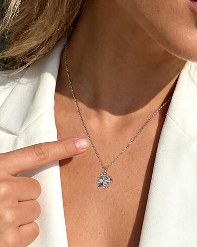 الفضة أربع أوراق البرسيم قلادة للنساء صغيرة محظوظ البرسيم مكعب زركونيا قلادة القلائد قابل للتعديل سلسلة سحر المجوهرات هدية in Kuwait