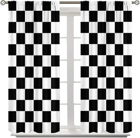 Black and White Checkered Curtains, Lovely Vintage Checkerboard Flag Racing Racing Line, Bedroom Living Room Decor Pole Pocket Curtains in Kuwait