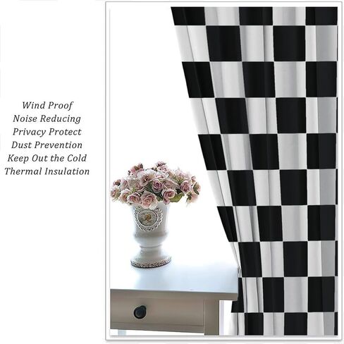 Black and White Checkered Curtains, Lovely Vintage Checkerboard Flag Racing Racing Line, Bedroom Living Room Decor Pole Pocket Curtains in Kuwait
