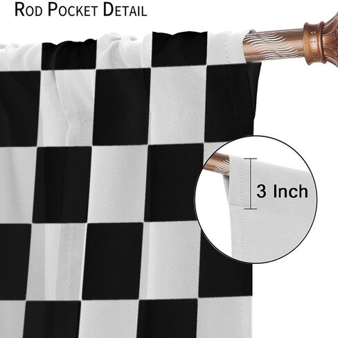 Black and White Checkered Curtains, Lovely Vintage Checkerboard Flag Racing Racing Line, Bedroom Living Room Decor Pole Pocket Curtains in Kuwait