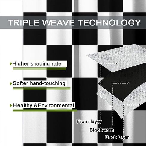 Black and White Checkered Curtains, Lovely Vintage Checkerboard Flag Racing Racing Line, Bedroom Living Room Decor Pole Pocket Curtains in Kuwait