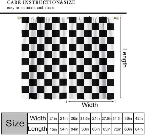 Black and White Checkered Curtains, Lovely Vintage Checkerboard Flag Racing Racing Line, Bedroom Living Room Decor Pole Pocket Curtains in Kuwait