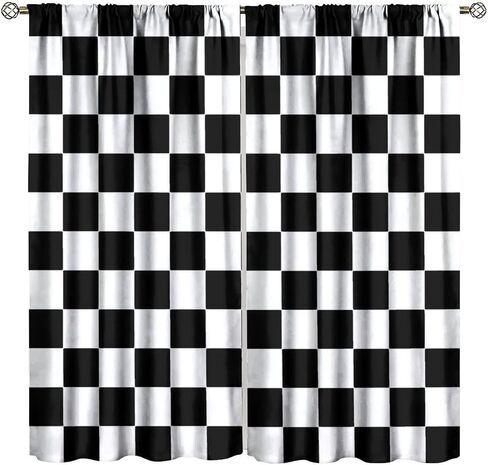 Black and White Checkered Curtains, Lovely Vintage Checkerboard Flag Racing Racing Line, Bedroom Living Room Decor Pole Pocket Curtains in Kuwait