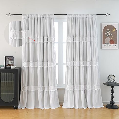 ستائر نافذة معتمة معزولة حراريًا، مقاس 132 سم عرضًا × 213 سم طولاً × لوحتين، معالجات نافذة بوهو مكشكشة مع 3 صفوف من الكشكشة، ستائر جيب قضيب ريفي لغرفة النوم (أبيض، 84 سم طولًا × 52 سم عرضًا) in Kuwait