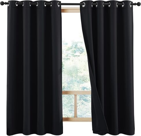 NICETOWN 100% Blackout Curtains 45 inches Length, 2 Thick Layers Completely Blackout Window Treatment Thermal Insulated Lined Drapes for Kitchen Window (Jet Black, 2 Panels, W52 inches Each Panel) in Saudi Arabia