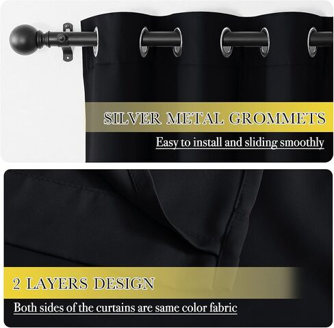 NICETOWN 100% Blackout Curtains 45 inches Length, 2 Thick Layers Completely Blackout Window Treatment Thermal Insulated Lined Drapes for Kitchen Window (Jet Black, 2 Panels, W52 inches Each Panel) in Saudi Arabia
