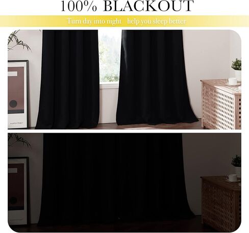 NICETOWN 100% Blackout Curtains 45 inches Length, 2 Thick Layers Completely Blackout Window Treatment Thermal Insulated Lined Drapes for Kitchen Window (Jet Black, 2 Panels, W52 inches Each Panel) in Saudi Arabia