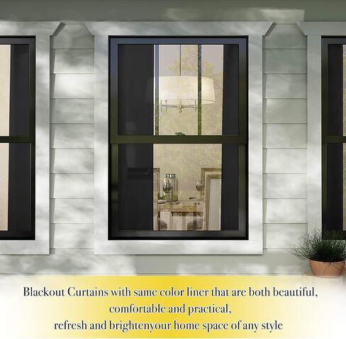 NICETOWN 100% Blackout Curtains 45 inches Length, 2 Thick Layers Completely Blackout Window Treatment Thermal Insulated Lined Drapes for Kitchen Window (Jet Black, 2 Panels, W52 inches Each Panel) in Saudi Arabia