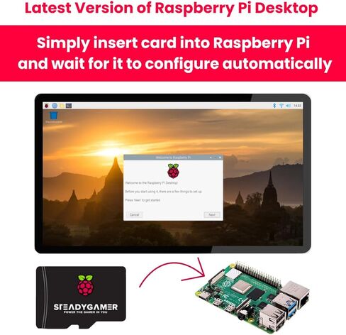 بطاقة Raspberry Pi سعة 32 جيجابايت محملة مسبقًا بنظام التشغيل Pi OS Micro SD | 5، 400، 4، 3ب+، 3أ+، 3ب، 2، صفر | متوافق مع جميع موديلات Pi | سطح المكتب (32 جيجابايت) in Saudi Arabia
