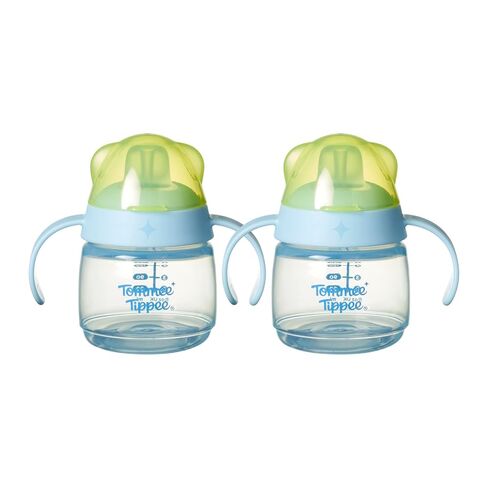 Tommee Tippee Starter Straw Cup, Easy Transition Toddler Cup For 6 Months+, 10oz with Silicone Weighted Straw and Easy-Hold Handles, Pack of 2, Pink and Purple in Kuwait