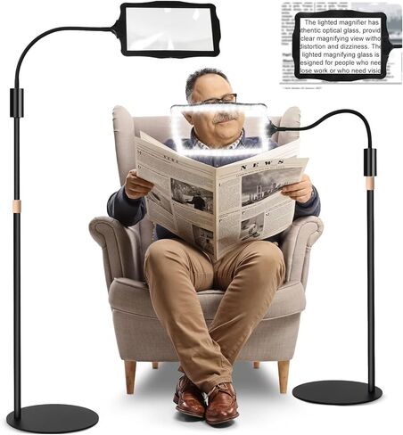 عدسة مكبرة للأرضية بدون استخدام اليدين، مع ضوء وحامل، 3 أوضاع إضاءة مكبرة للأرضية قابلة لإعادة الشحن، مناسبة للقراءة والخياطة والحرف اليدوية والتطريز والعمل عن قرب. مكبرات لكبار السن in Kuwait