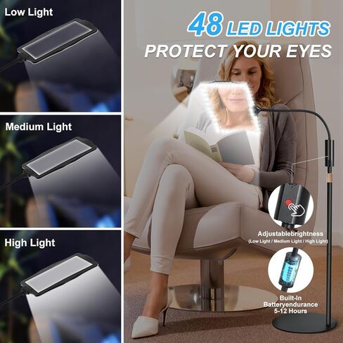 عدسة مكبرة للأرضية بدون استخدام اليدين، مع ضوء وحامل، 3 أوضاع إضاءة مكبرة للأرضية قابلة لإعادة الشحن، مناسبة للقراءة والخياطة والحرف اليدوية والتطريز والعمل عن قرب. مكبرات لكبار السن in Kuwait