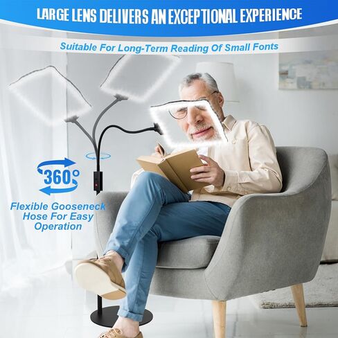 عدسة مكبرة للأرضية بدون استخدام اليدين، مع ضوء وحامل، 3 أوضاع إضاءة مكبرة للأرضية قابلة لإعادة الشحن، مناسبة للقراءة والخياطة والحرف اليدوية والتطريز والعمل عن قرب. مكبرات لكبار السن in Kuwait